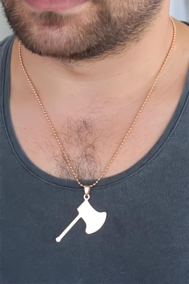 Rose Renk Metal Balta Figürlü Erkek Kolye - TJ-ERK352