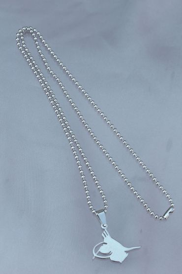 Çelik Uçlu Tuğra Tasarımlı Gümüş Renk Zincir Kolye - TJ-ERK1113