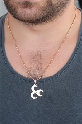 Rose Renk Metal 3 Hilal Figürlü Erkek Kolye - TJ-ERK356