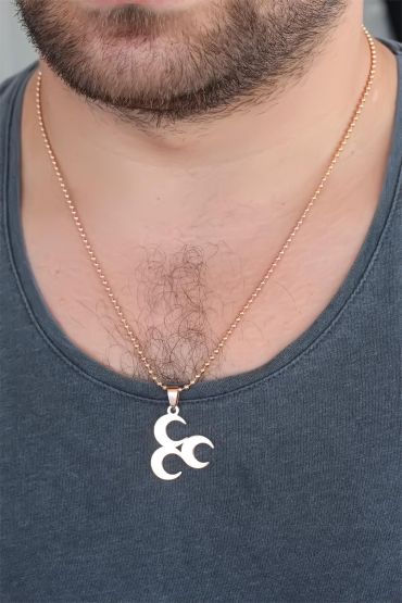 Rose Renk Metal 3 Hilal Figürlü Erkek Kolye - TJ-ERK356