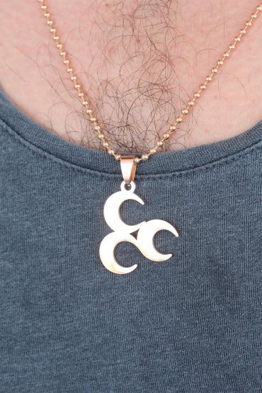 Rose Renk Metal 3 Hilal Figürlü Erkek Kolye - TJ-ERK356