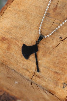 Siyah Renk Metal Balta Uçlu Top Zincirli Erkek Kolye - TJ-ERK754-KS