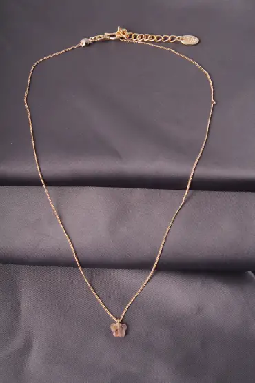 Gold Renk Metal Zirkon Taşlı Pembe Minimal Kelebek Detaylı Kadın Kolye - TJ-BKO6016