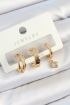 Pirinç Zirkon Taşlı Halka Model Gold Renk 3'lü Çift Kadın Küpe Set - TJ-BKP10826
