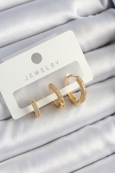Pirinç Zirkon Taşlı Halka Model Gold Renk 3'lü Çift Kadın Küpe Set - TJ-BKP10832