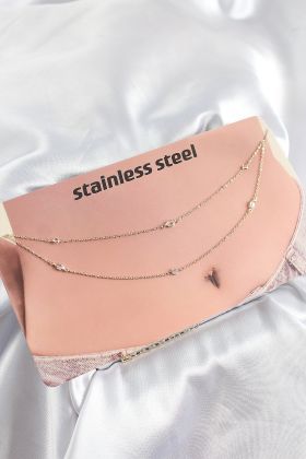 316L Çelik Zirkon Taşlı Damla Model Gold Renk Göbek Zinciri - TJ-BKGZ10342