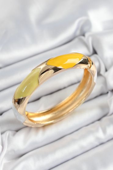 Pirinç Beyaz Yeşil Sarı Mineli Baklava Model Gold Renk Kadın Kelepçe - TJ-BB7328