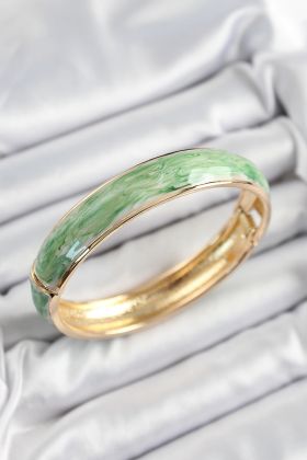 Pirinç Mavi Yeşil Mineli Mermer Desen Model Gold Renk Kadın Kelepçe - TJ-BB7332