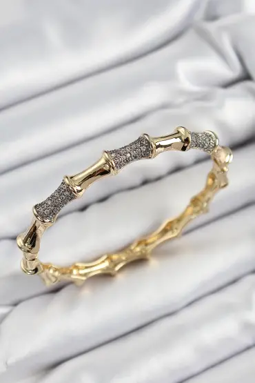 Pirinç Zirkon Taşlı Kemik Model Gold Renk Vip Kadın Bileklik - TJ-BB7342