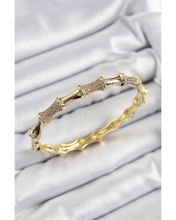 Pirinç Zirkon Taşlı Kemik Model Gold Renk Vip Kadın Bileklik - TJ-BB7344