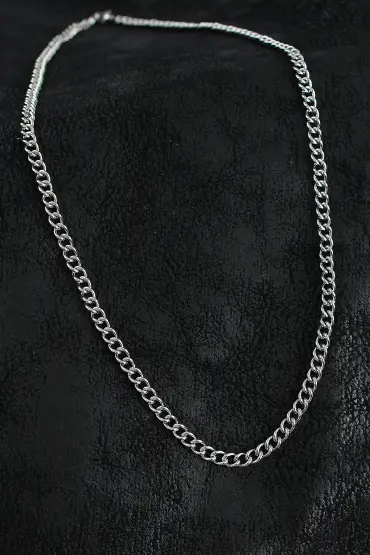 316L Çelik Klasik Oval Zincir Model Gümüş Renk Erkek Kolye - TJ-ERK1390