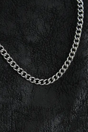 316L Çelik Klasik Oval Zincir Model Gümüş Renk Erkek Kolye - TJ-ERK1390