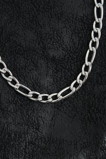 316L Çelik Kalın Figaro Zincir Model Gümüş Renk Erkek Kolye - TJ-ERK1394