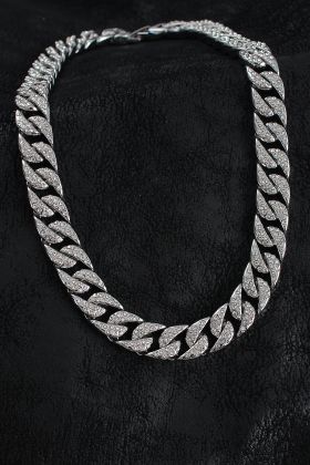 Pirinç Zirkon Taşlı Cuba Gurmet Model Gümüş Renk Erkek Kolye - TJ-ERK1404