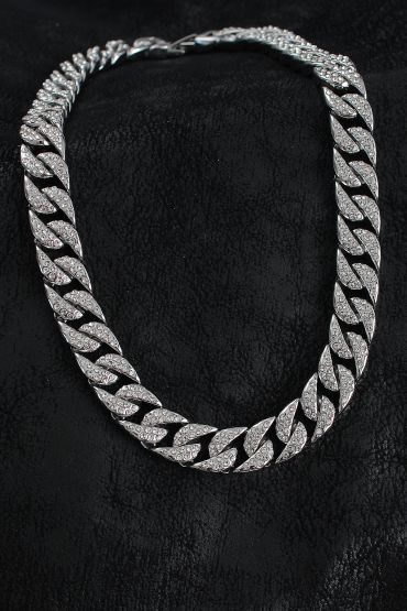 Pirinç Zirkon Taşlı Cuba Gurmet Model Gümüş Renk Erkek Kolye - TJ-ERK1404