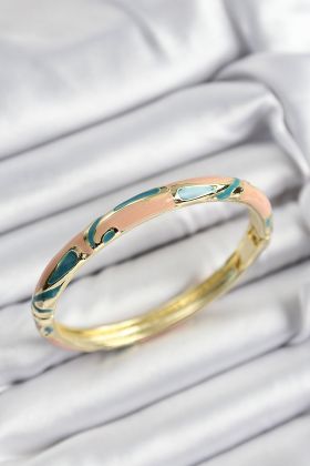 Mineli Pirinç Krem Ve Yeşil Mermer Motifli Gold Renk Kadın Kelepçe - TJ-BB7399