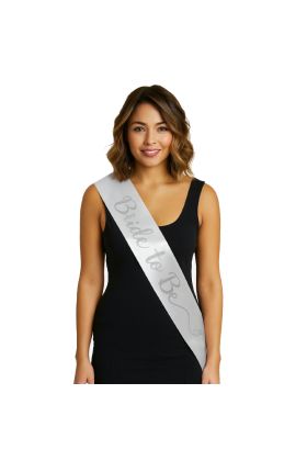 Beyaz Saten Üzerine El Yazısı İtalik Gümüş Bride To Be Kuşağı