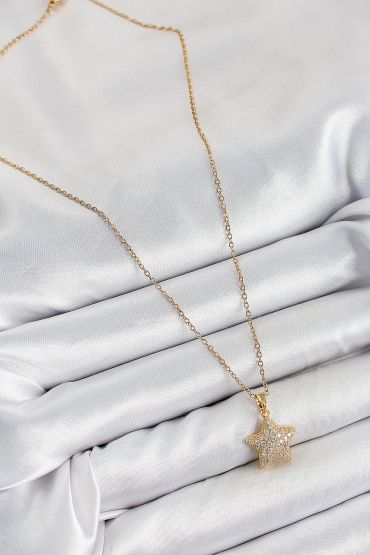 316L Çelik Zirkon Taşlı Yıldız Model Gold Renk Kadın Kolye - TJ-BKO10351