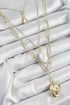 Pirinç Çoklu Zincirli İncili Deniz Kabuğu Model Gold Renk Kadın Kolye - TJ-BKO10370
