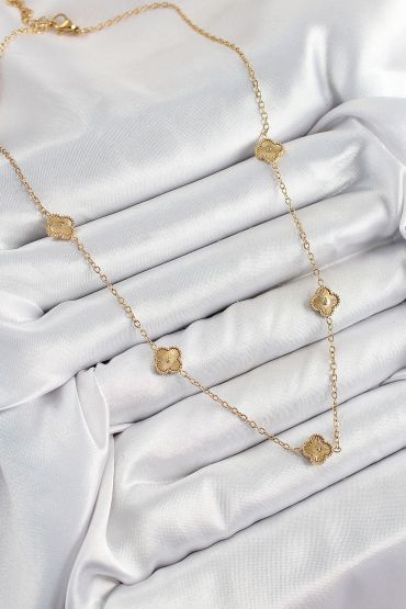 316L Çelik Yonca Model Gold Renk Kadın Kolye - TJ-BKO10378