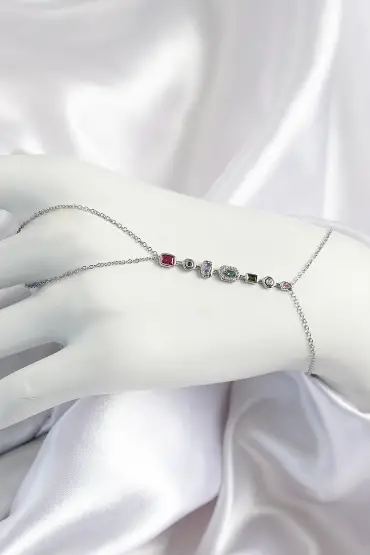 Pirinç Renkli Zirkon Taşlı Y Model Gümüş Renk Kadın Şahmeran - TJ-SN685