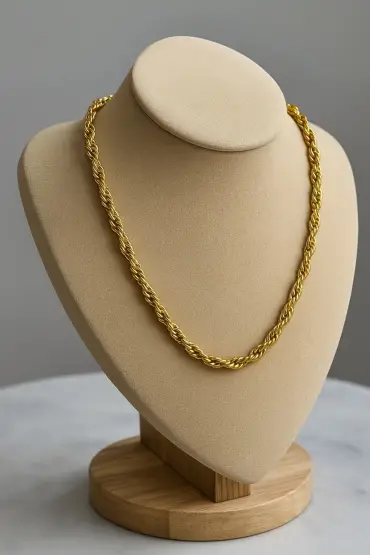 5mm Kalın Burgu Altın Renk Çelik Kolye Unisex Paslanmaz Kaliteli