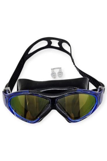 Aynalı Yüzücü Sörf Gözlüğü Kulaklık Hediyeli SİYAH/MAVİ - 8170-M
