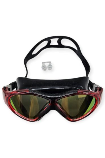 Aynalı Yüzücü Sörf Gözlüğü Kulaklık Hediyeli SİYAH/KIRMIZI- 8170-M