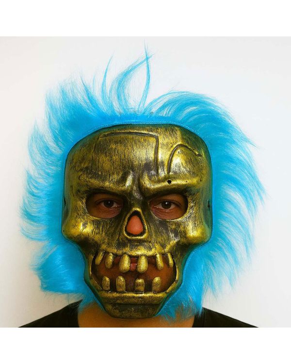 Wild Skull - Bakır Kafatası Turkuaz Saçlı İskelet Maske