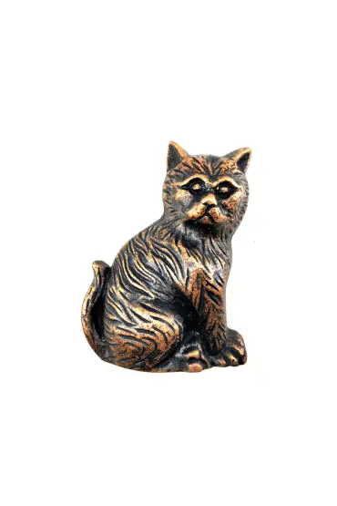 Antika Tarz Dekoratif Pirinç Kedi Kapı Tokmağı, Taktak - 110x80mm, Antik