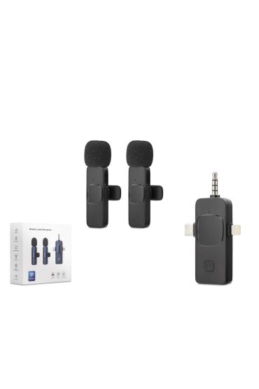 Kablosuz Çift Mikrofon 3.5 Mm + Type-C + Lıghtnıng Siyah HDX2782