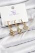 Pirinç Zİrkon Taşlı Yonca Model Gold Renk 3'lü Kadın Küpe - TJ-BKP10949