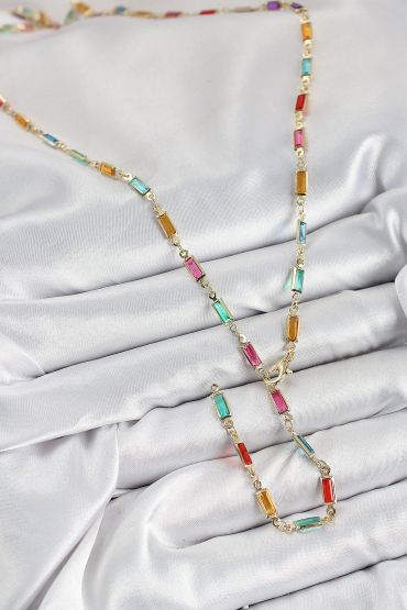 Pirinç Renkli Zirkon Taşlı Dikdörtgen Model Gold Renk Kadın Y Kolye - TJ-BKO10384