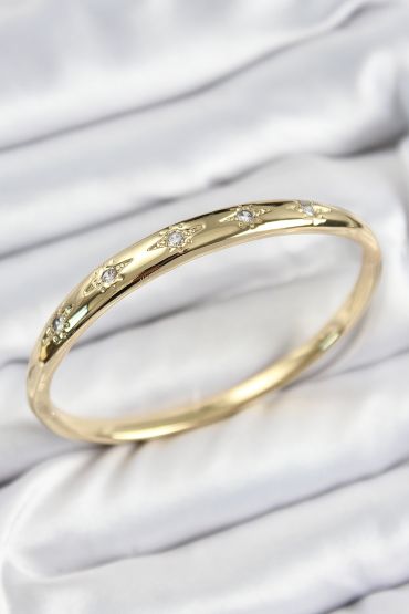 Pirinç Zirkon Taşlı Kutup Yıldızı Model Gold Renk Kadın Kelepçe - TJ-BB7570