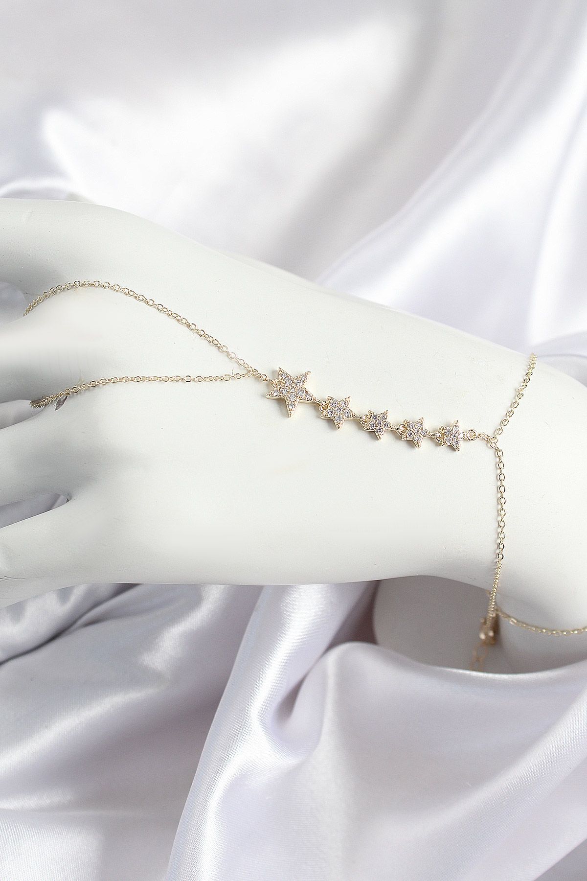 Pirinç Zirkon Taşlı Yıldız Model Gold Renk Kadın Şahmeran - TJ-SN687