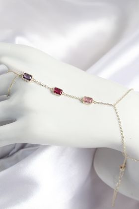 Pirinç Renkli Zirkon Taşlı Dikdörtgen Model Gold Renk Kadın Şahmeran - TJ-SN693