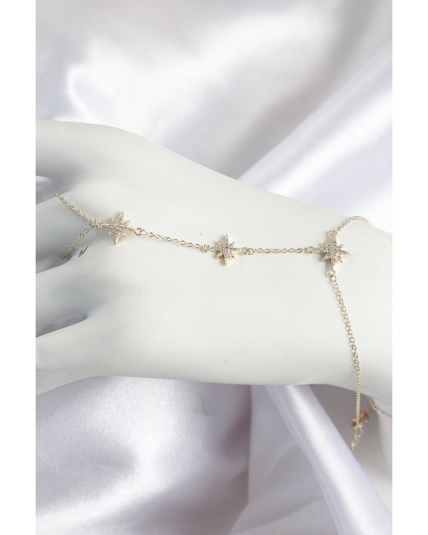 Pirinç Zirkon Taşlı Kutup Yıldızı Model Gold Renk Kadın Şahmeran - TJ-SN697