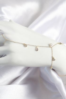 Pirinç Zirkon Taşlı Sallantılı Damla Model Gold Renk Kadın Şahmeran - TJ-SN703