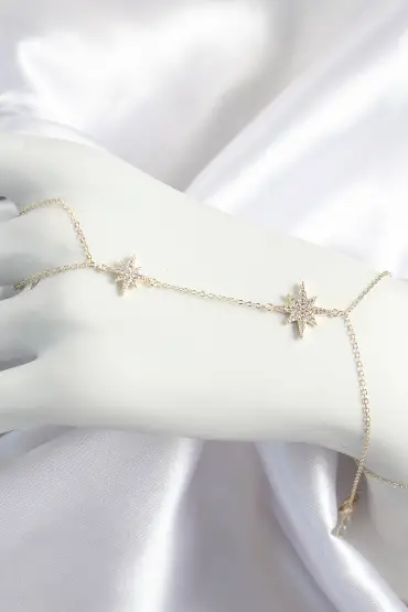 Pirinç Zirkon Taşlı Kutup Yıldızı Model Gold Renk Kadın Şahmeran - TJ-SN705