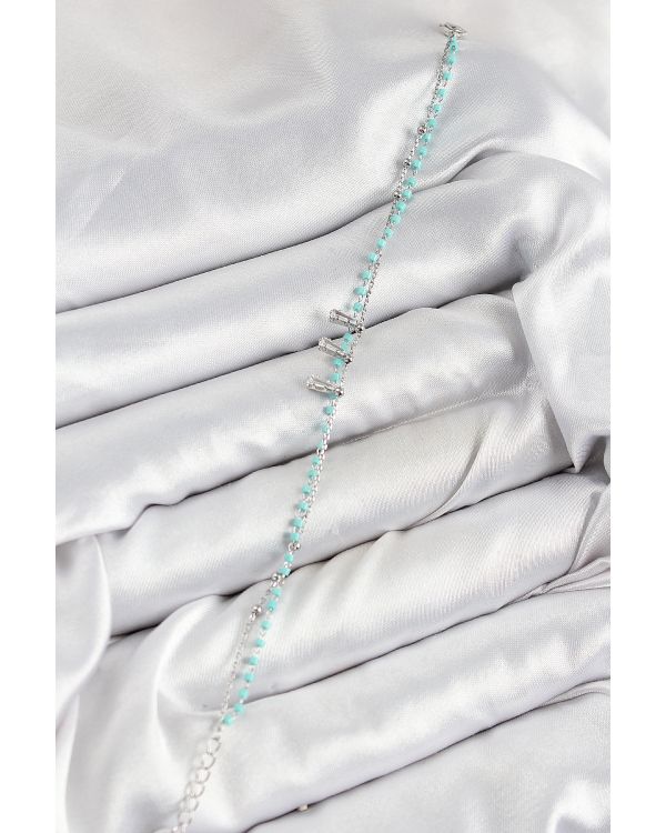 Pirinç Zirkon Taşlı Mavi Boncuklu Model Gümüş Renk Kadın Bileklik - TJ-BB7582