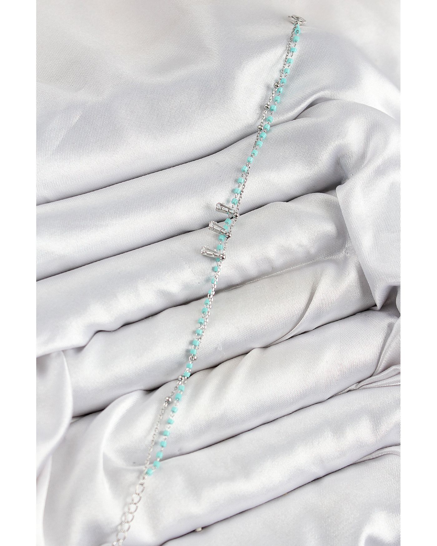 Pirinç Zirkon Taşlı Mavi Boncuklu Model Gümüş Renk Kadın Bileklik - TJ-BB7582