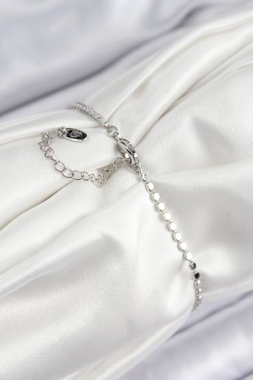 Pirinç Zirkon Taşlı Boncuk Model Ezme Zincir Gümüş Renk Kadın Bileklik - TJ-BB7598