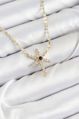 Pirinç Zirkon Taşlı Kutup Yıldızı Model Ezme Zincir Gold Renk Kadın Kolye - TJ-BKO10388