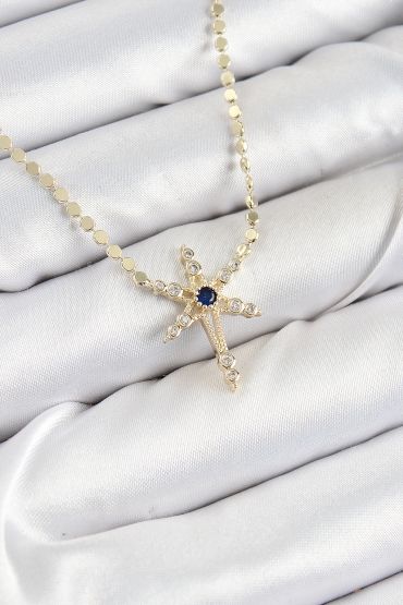 Pirinç Zirkon Taşlı Kutup Yıldızı Model Ezme Zincir Gold Renk Kadın Kolye - TJ-BKO10388