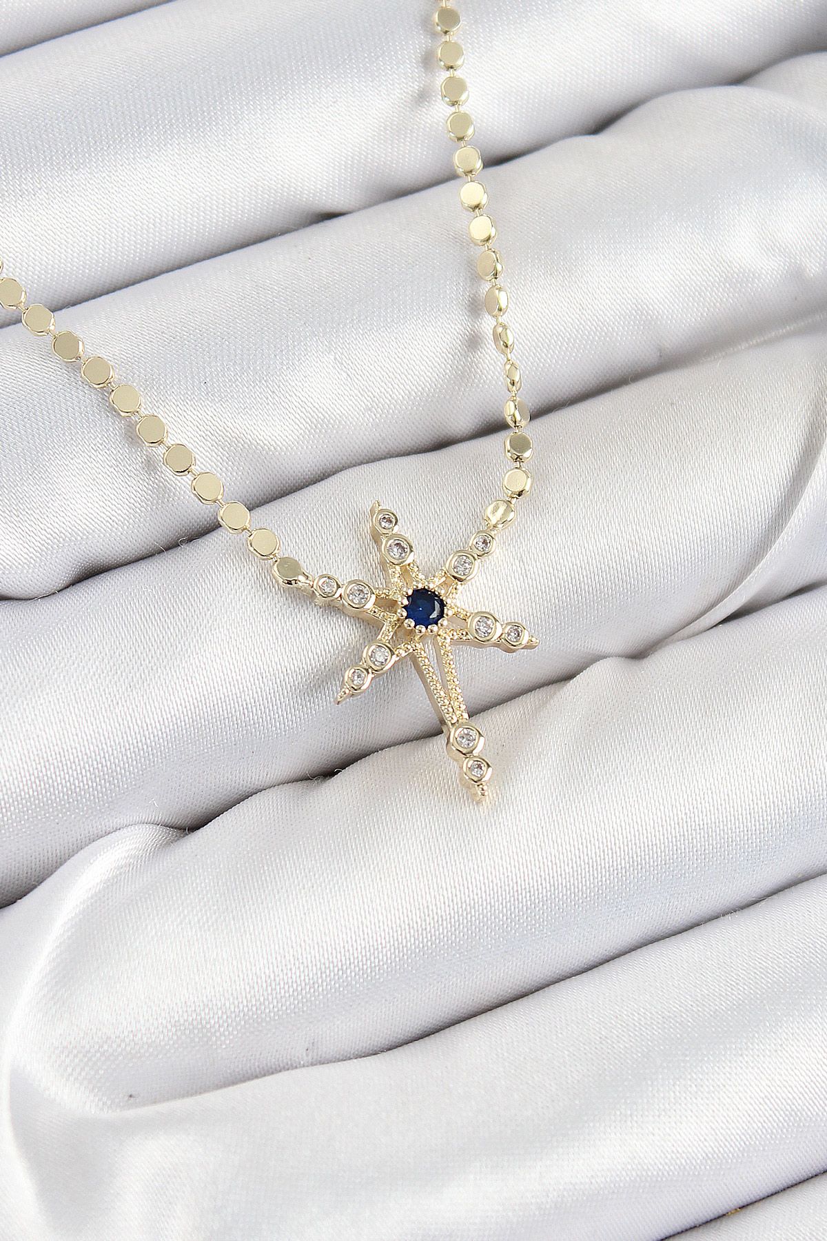 Pirinç Zirkon Taşlı Kutup Yıldızı Model Ezme Zincir Gold Renk Kadın Kolye - TJ-BKO10388