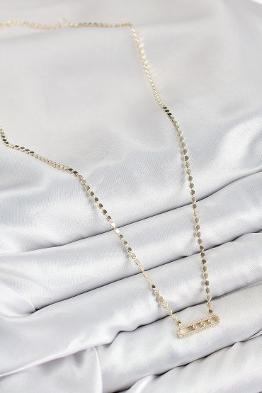 Pirinç Zirkon Taşlı Messika Model Ezme Zincir Gold Renk Kadın Kolye - TJ-BKO10391