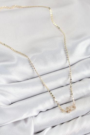 Pirinç Zirkon Taşlı Tifany Model Ezme Zincir Gold Renk Kadın Kolye - TJ-BKO10393