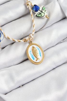 Seramik Motifli Balık Figürlü Model Krem İp Kadın Kolye - TJ-BKO10400