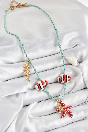 Seramik Motifli Deniz Yıldzı Figürlü Model Mavi İp Kadın Kolye - TJ-BKO10402