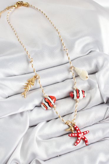 Seramik Motifli Deniz Yıldzı Figürlü Model Krem İp Kadın Kolye - TJ-BKO10403